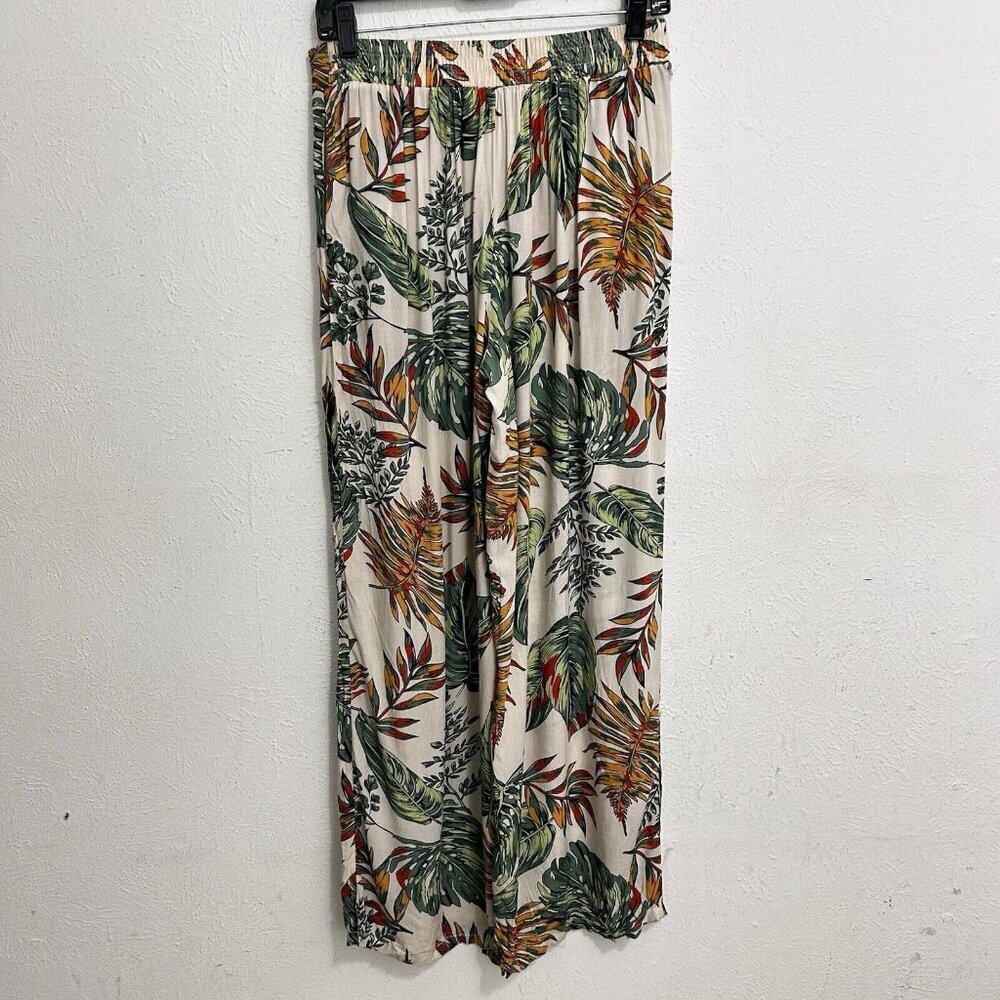 Milk & Honey Tropical Floral Multicolor Pants Pull On Wide Leg Pants Size M Boho